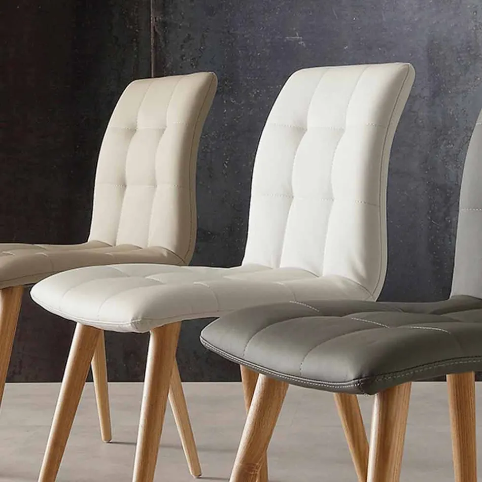 Massivholzstuhl mit lila Kunstleder bezogen Viadurini