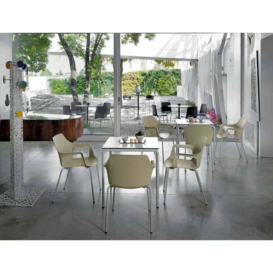 Stapelbarer Stuhl aus Metall und Polypropylen Hergestellt in Italien, 4 Stück - Karamell Viadurini