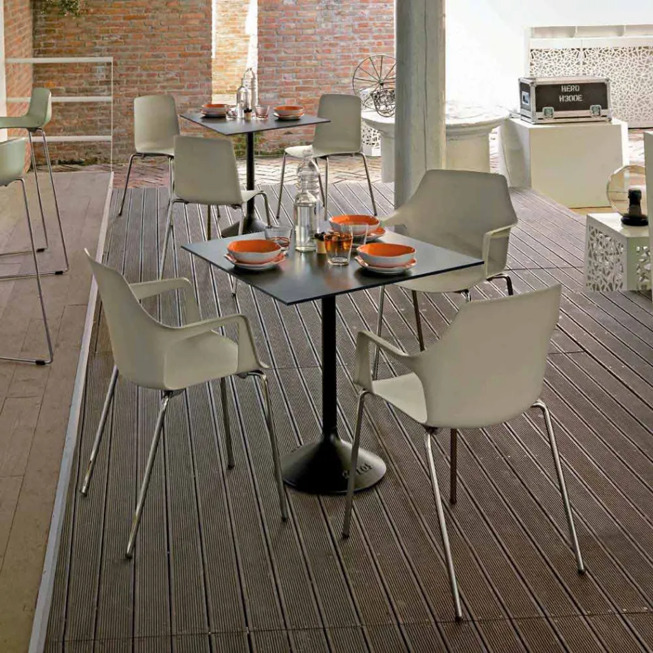 Stapelbarer Stuhl aus Metall und Polypropylen Hergestellt in Italien, 4 Stück - Karamell Viadurini