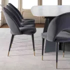 Samtstuhl mit Beinen aus schwarzem Metall und satiniertem Messing, 4 Stück - Sibea Viadurini