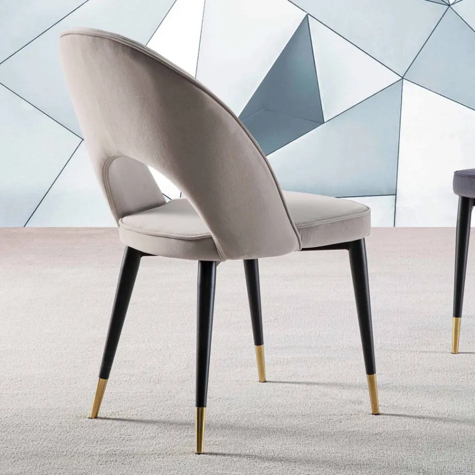 Samtstuhl mit Beinen aus schwarzem Metall und satiniertem Messing, 4 Stück - Sibea Viadurini