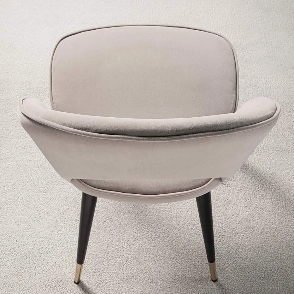 Samtstuhl mit Beinen aus schwarzem Metall und satiniertem Messing, 4 Stück - Sibea Viadurini