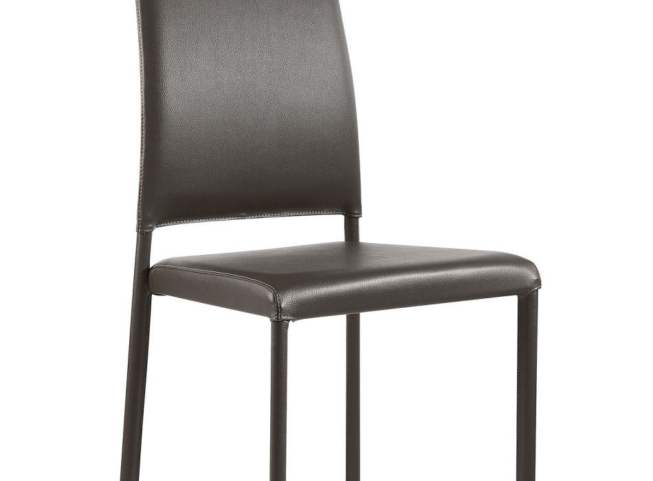 Stuhl komplett gepolstert mit anthrazitfarbenem Öko-Leder, hergestellt in Italien – Ruscello Viadurini