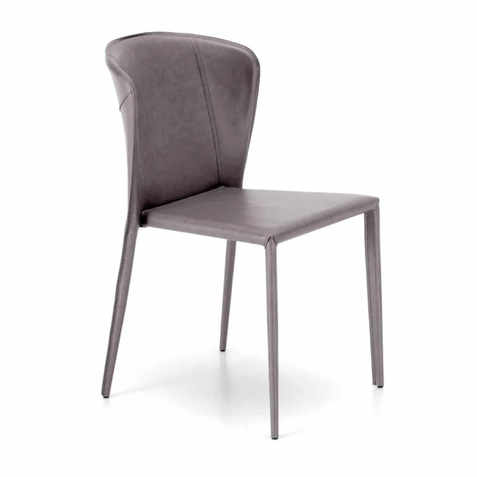 Moderner Wohnstuhl, komplett mit Kunstleder bezogen, Accadia, 4 Stück Viadurini