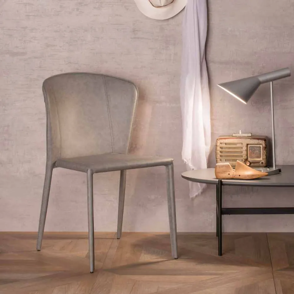 Moderner Wohnstuhl, komplett mit Kunstleder bezogen, Accadia, 4 Stück Viadurini