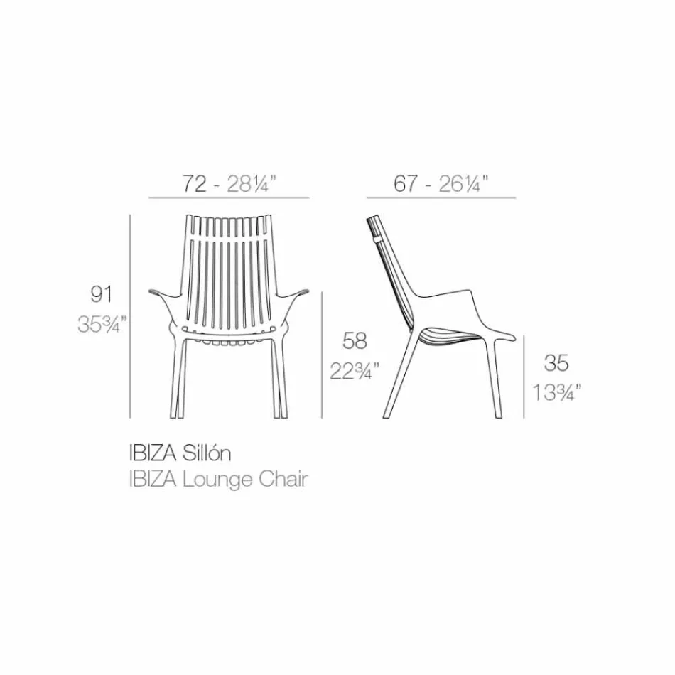 Loungesessel mit Armlehnen für den Außenbereich aus Kunststoff 4 Stück - Ibiza von Vondom Viadurini