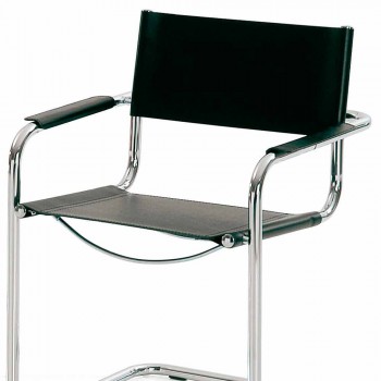 Stuhl für Konferenzraum oder Besprechungsraum aus schwarzem Leder und Metall - Cirillo