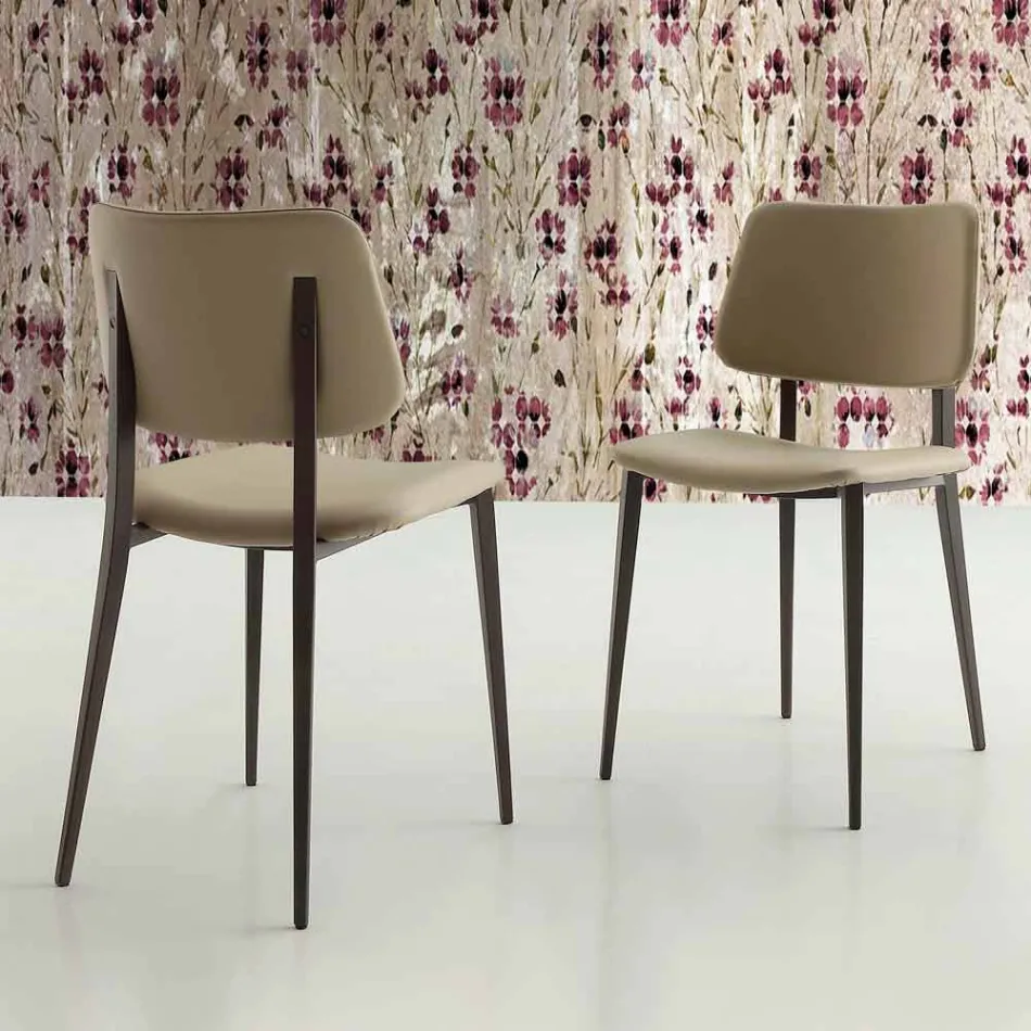 Esszimmerstuhl aus Ecoleather und Metall Made in Italy, 2 Stück - Selen Viadurini