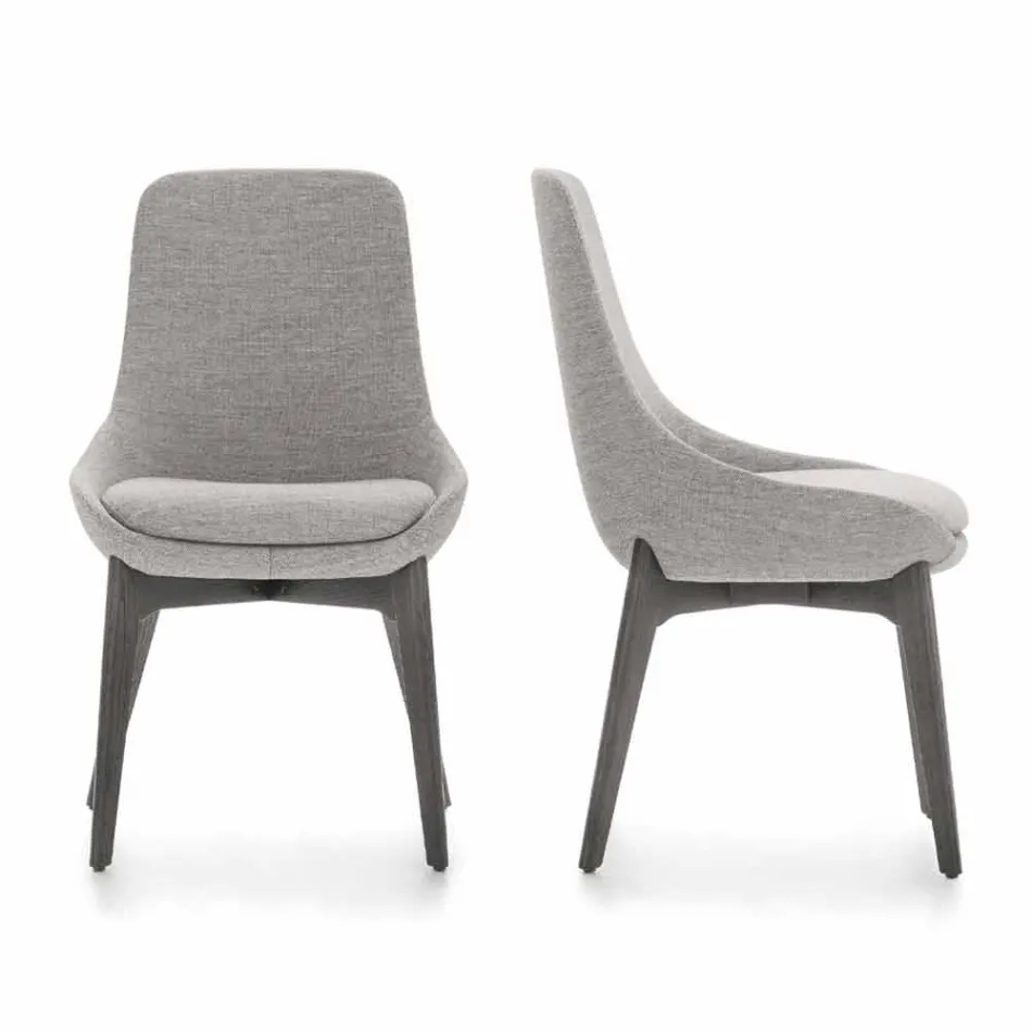 Stoff Esszimmerstuhl mit Holzsockel Made in Italy - Kokosnuss Viadurini