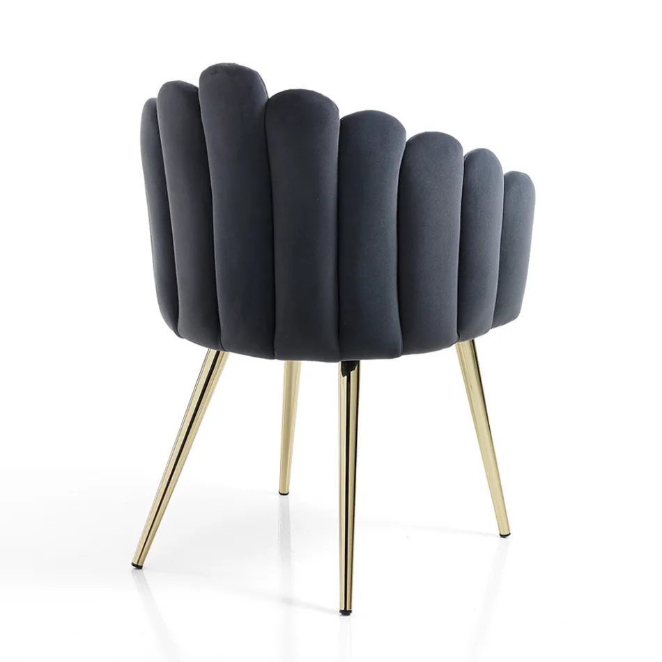 Esszimmerstuhl aus Stoff und Metall in Samtoptik - Refined Viadurini