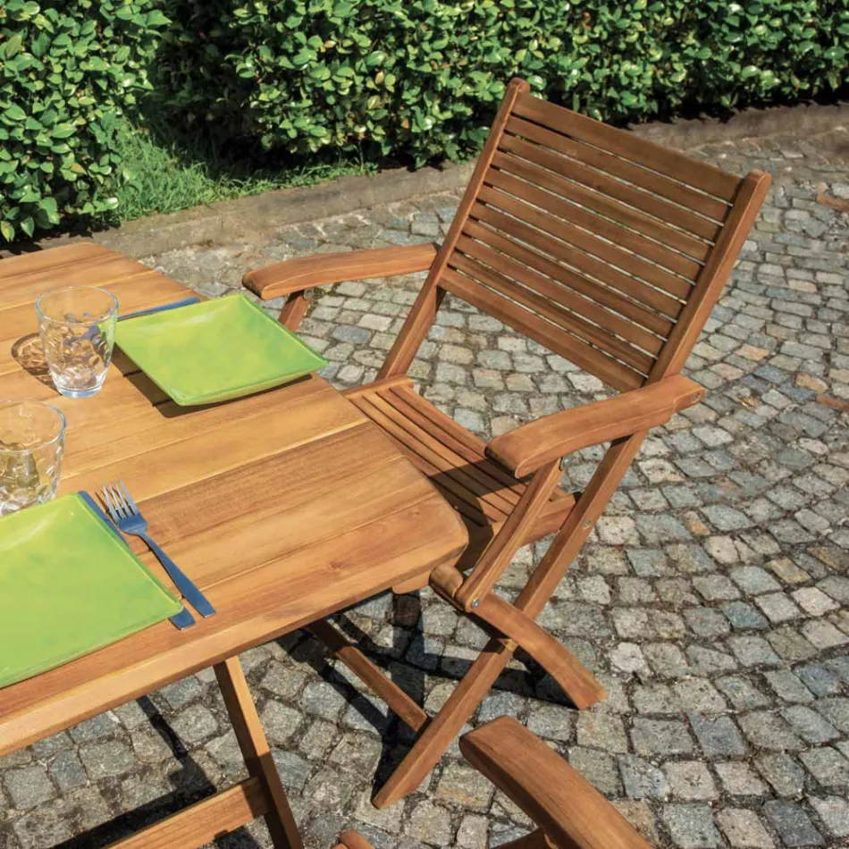 Klappbarer Gartenstuhl aus Akazienholz mit optionalen Armlehnen - Fontana Viadurini
