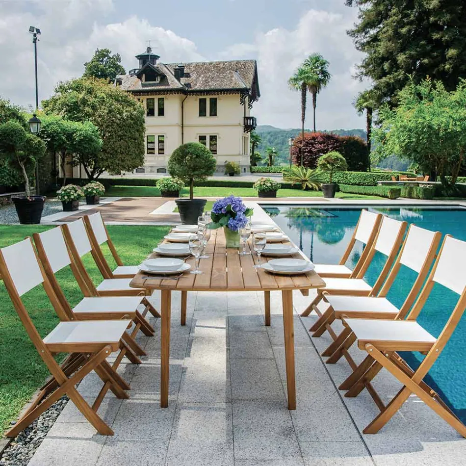 Outdoor-Klappstuhl aus Akazienholz und Textilene - Perfect Viadurini