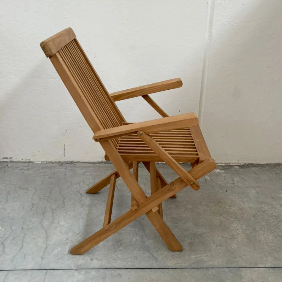 Klappbarer Outdoor-Teakholzstuhl mit Armlehnen – Yggdrasil Viadurini