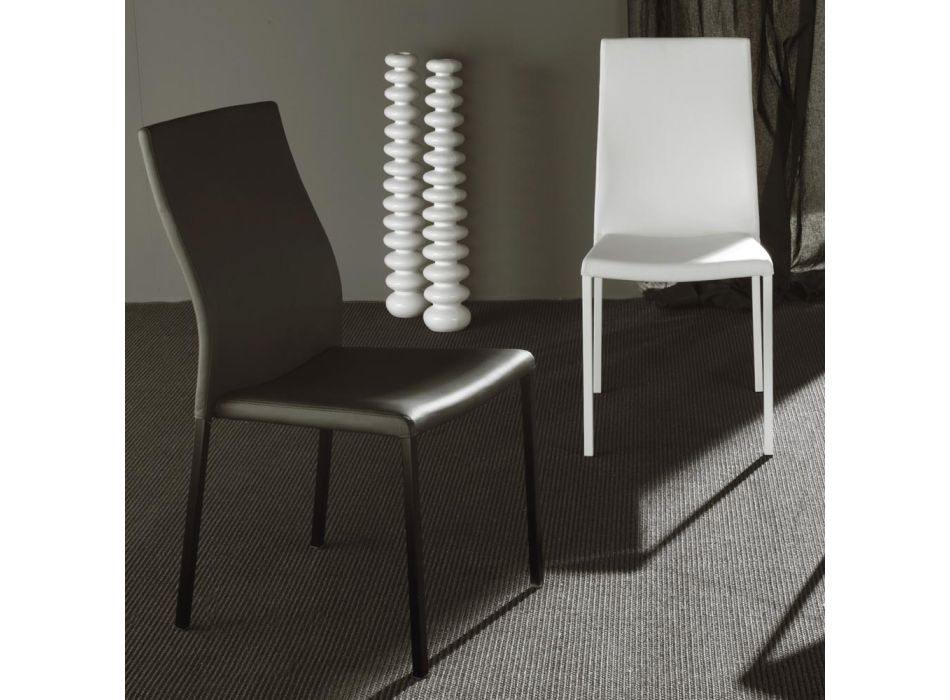 Moderner Esszimmerstuhl aus lackiertem Metall und Kunstledersitz, 4 Stück - Alba Viadurini