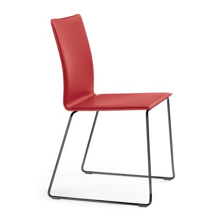 Stuhl aus rotem Leder und schwarzen Stahlbeinen, hergestellt in Italien – Stella Viadurini