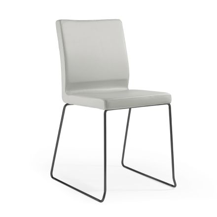 Stuhl aus Perlleder und schwarzen Stahlbeinen, hergestellt in Italien – Stella Viadurini
