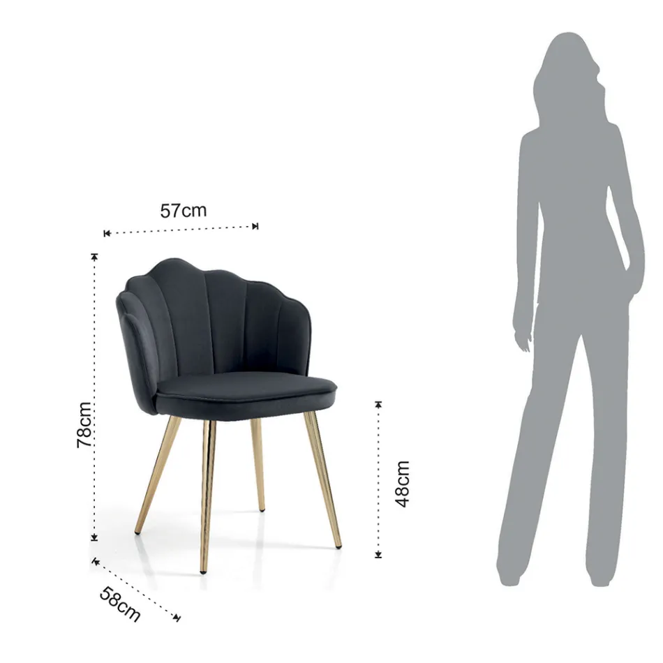 Esszimmerstuhl aus Stoff und Metall Gold Finish 4 Stück - Refined Viadurini