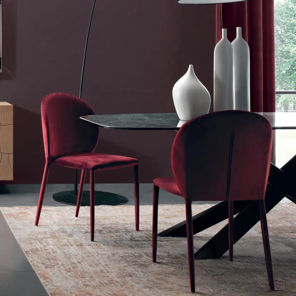 Esszimmerstuhl mit Samtbezug, hergestellt in Italien, 4 Stück – Victory Viadurini