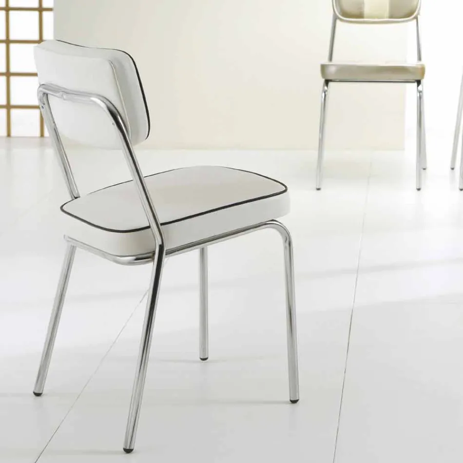 Stuhl im Stil der 50er Jahre aus Kunstleder mit Graffiti und weißer Unica-Bordüre Viadurini