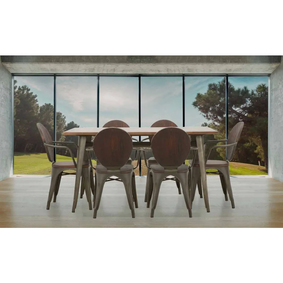 Stuhl im Industriestil mit modernem Design aus Eisen und Holz, 2-teilig - Delia Viadurini