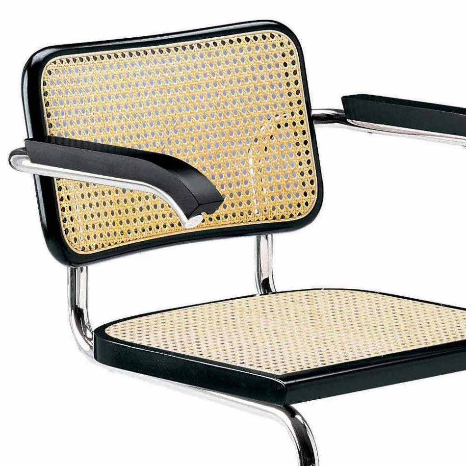 Bürostuhl aus Stroh mit Struktur aus Stahl und Holz Made in Italy - Baviera Viadurini