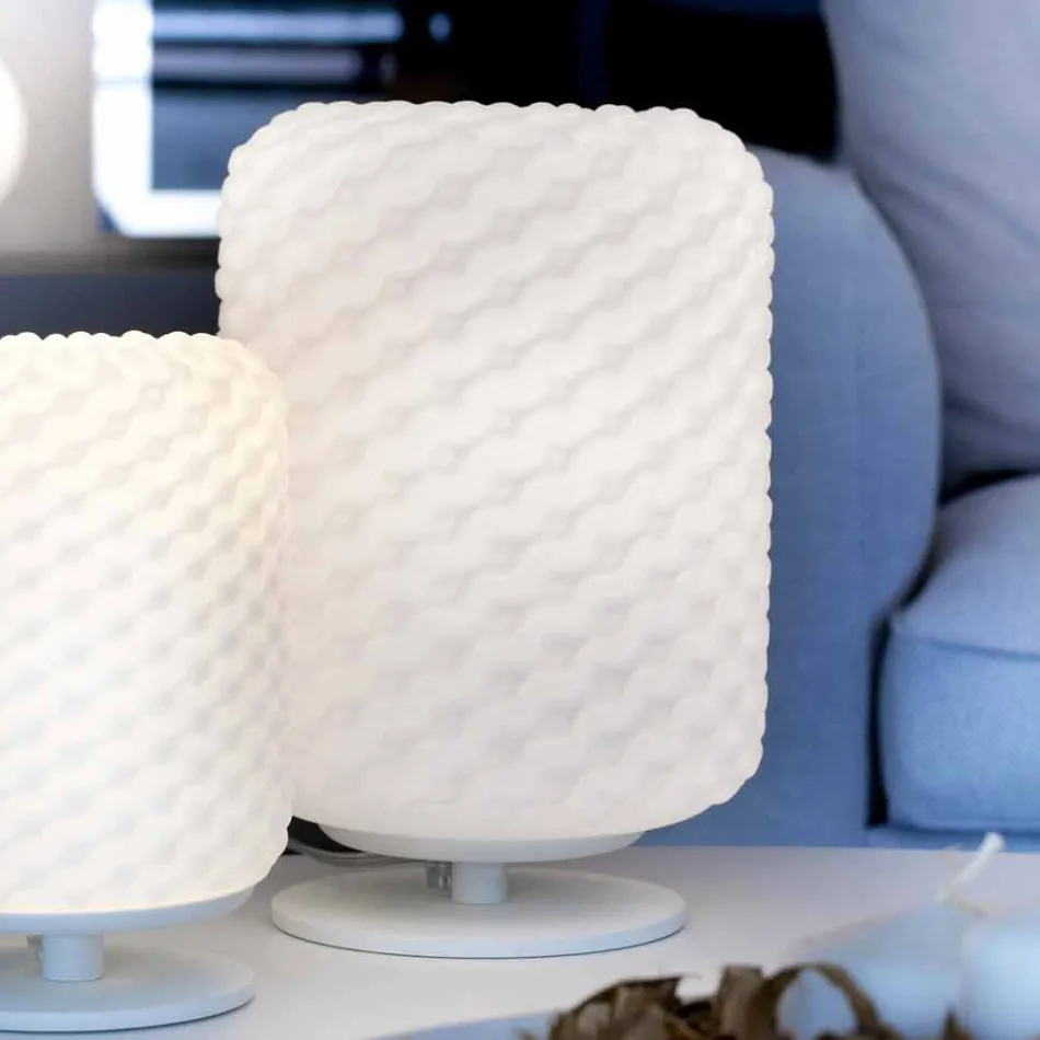 Selene Domino Tischlampe Ø21 H30cm, mundgeblasenes Glas made in Italy Viadurini