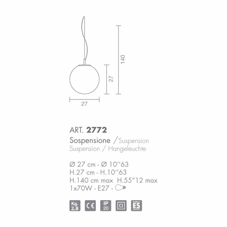 Selene Domino handgefertigter Lüster aus geblasenem Glas Ø27 H 27 / 140cm Viadurini