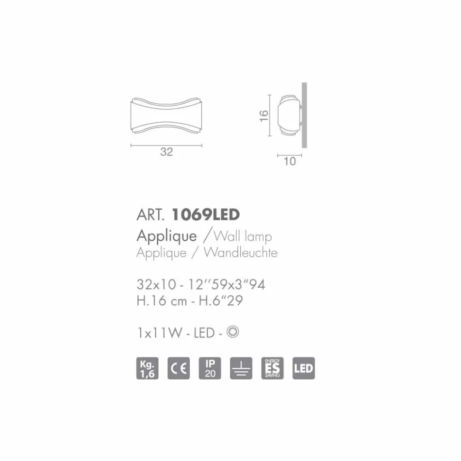 Selene Ionica Applikation 32x10 H16cm in Stahl und Glas made in Italy Viadurini