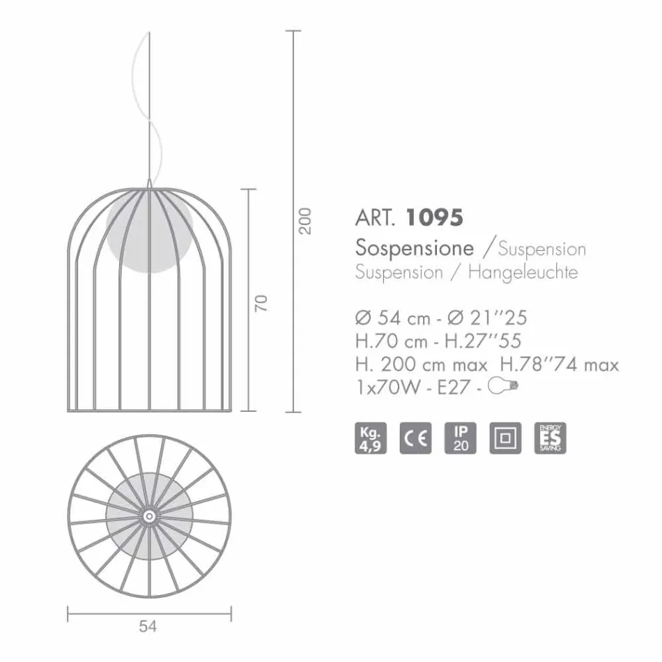 Selene Kluvì mundgeblasene Glas Pendelleuchte Ø54 H 70 / 200cm Viadurini