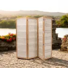 Trennwand für den Außenbereich aus Teakholz, Aluminium und Seilgeflecht - Vision Viadurini