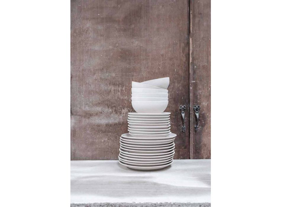Set mit 24 Design-Tellern aus gewelltem weißem Porzellan - Armanda Viadurini