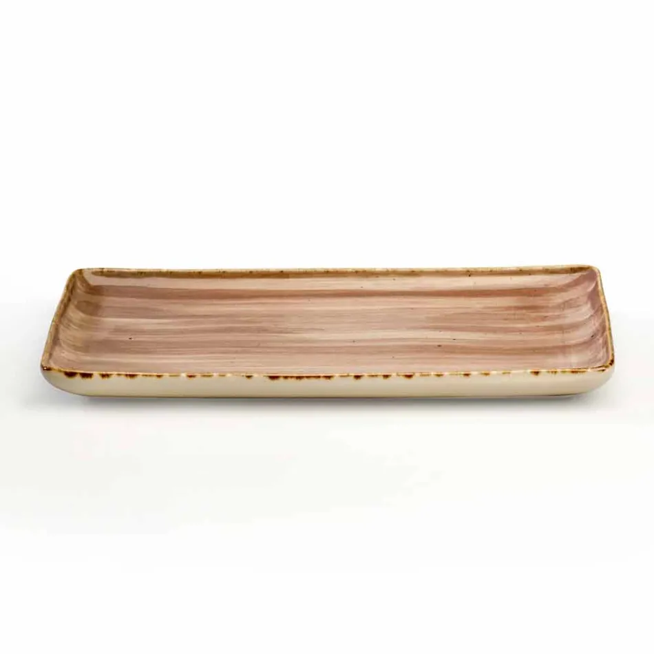 Set mit 8 modernen rechteckigen Designplatten und farbiger Steinzeugschale - Simba Viadurini