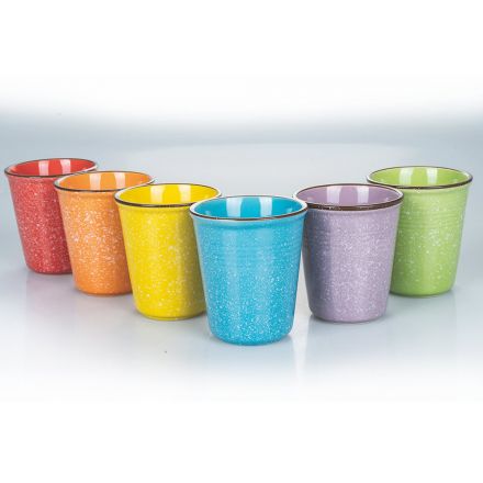 Farbiges Keramik-Wasserglas-Set und 12-teiliger Rand - Abruzzen Viadurini