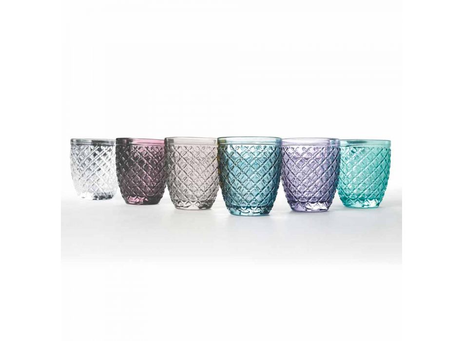 Farbige und dekorierte Wassergläser Service 12 Stück Glas - Raute Viadurini
