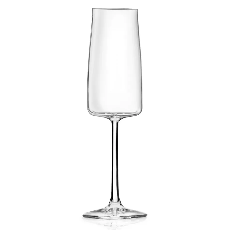 Italienisches Minimal Eco Crystal Flöte Kelch Set 12 Stück - Primordio Viadurini