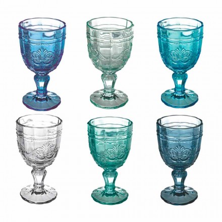 Farbiger Weinkelch Set in Glas und orientalischer Dekoration 12 Stück - Schraube Viadurini