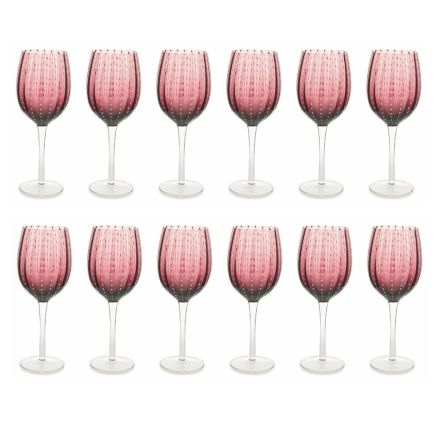 Weinkelch-Set aus Glas verschiedene Farben Weiß Dekorationen 12 Stück - Persien Viadurini