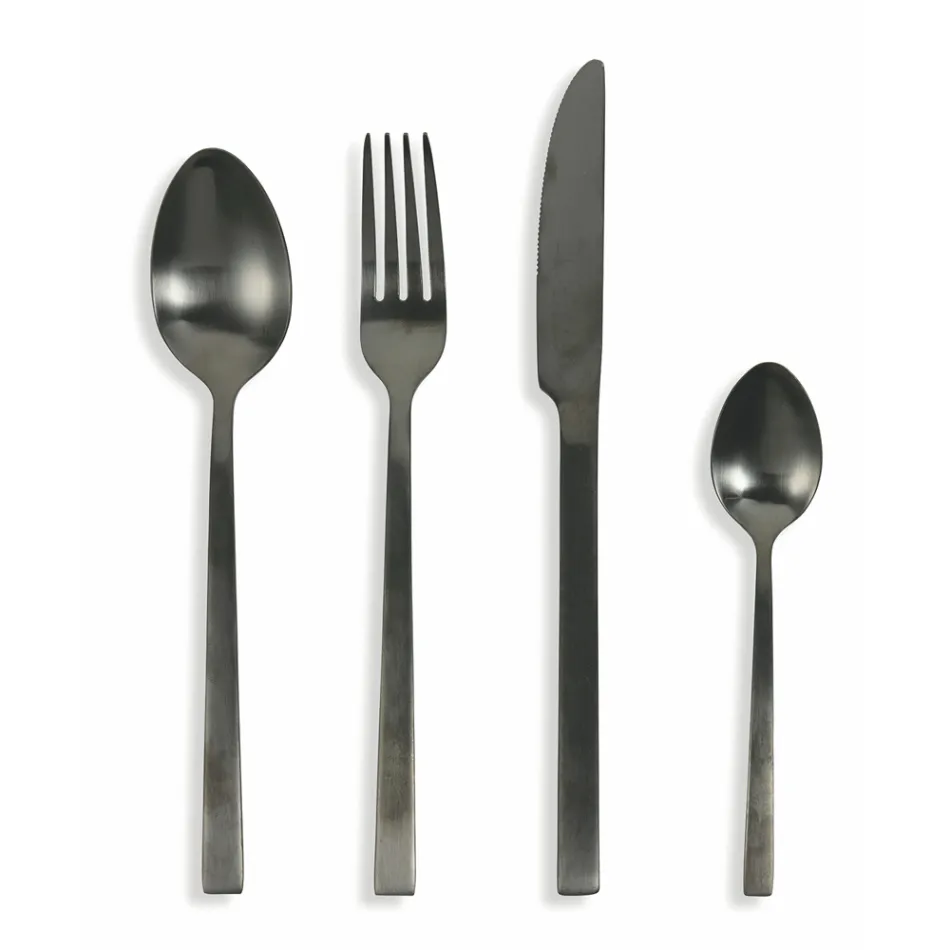 Komplettes Besteckset in schwarzem Stahl- oder Kupferdesign 24-teilig - Fayette Viadurini