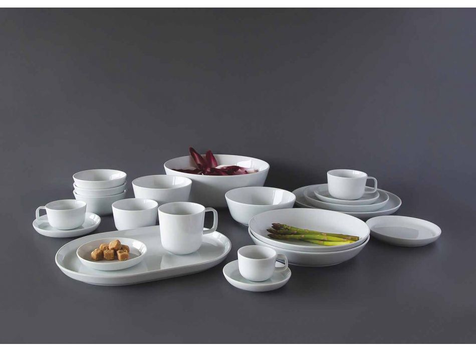Modernes Design Weiße Porzellantassen und Schalen Set 7 Stück - Arktis Viadurini