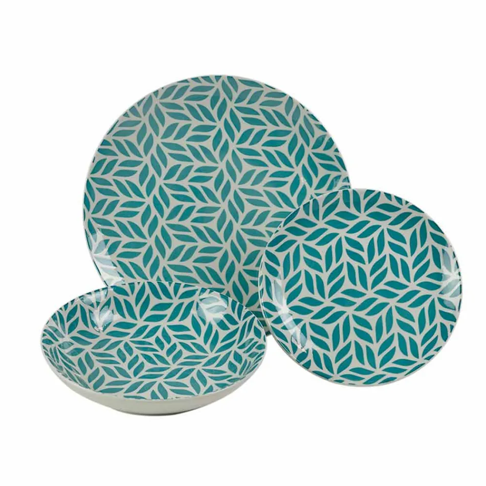 Kompletter Tischservice aus farbigem Porzellan 18 Stück - Indonesien Viadurini