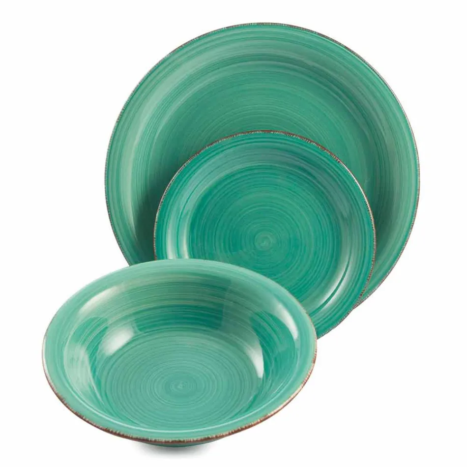 Geschirr mit farbigen Tellern 18 Stück in modernem Steinzeug - Abruzzen Viadurini