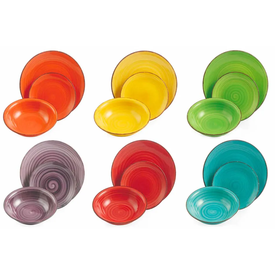 Geschirr mit farbigen Tellern 18 Stück in modernem Steinzeug - Abruzzen Viadurini