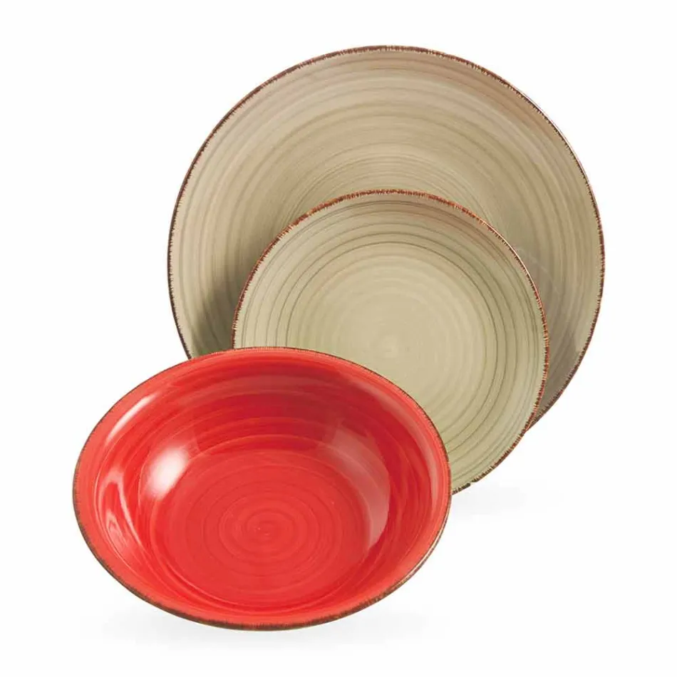 Geschirr mit farbigen Tellern 18 Stück in modernem Steinzeug - Abruzzen Viadurini