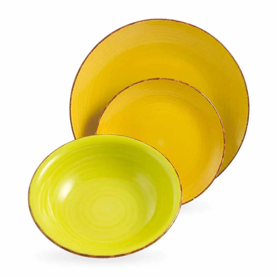 Geschirr mit farbigen Tellern 18 Stück in modernem Steinzeug - Abruzzen Viadurini