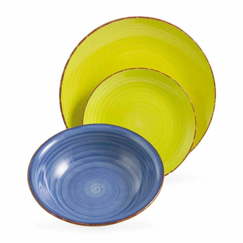Geschirr mit farbigen Tellern 18 Stück in modernem Steinzeug - Abruzzen Viadurini