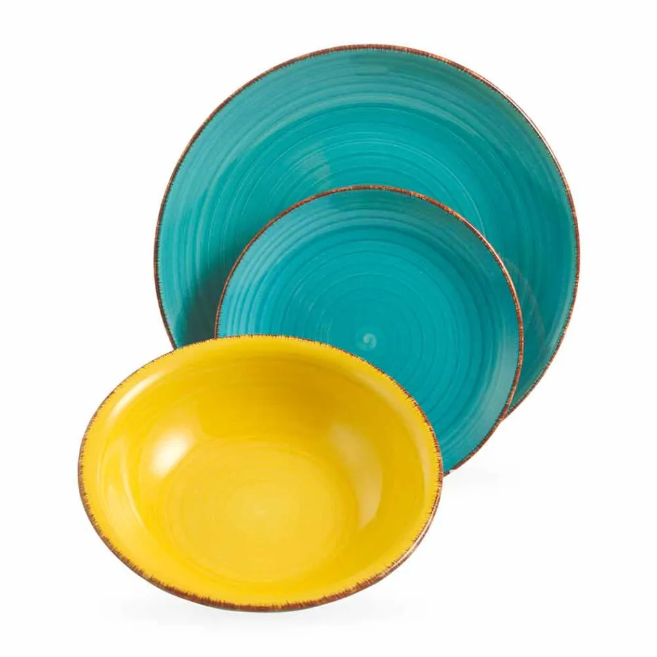 Geschirr mit farbigen Tellern 18 Stück in modernem Steinzeug - Abruzzen Viadurini