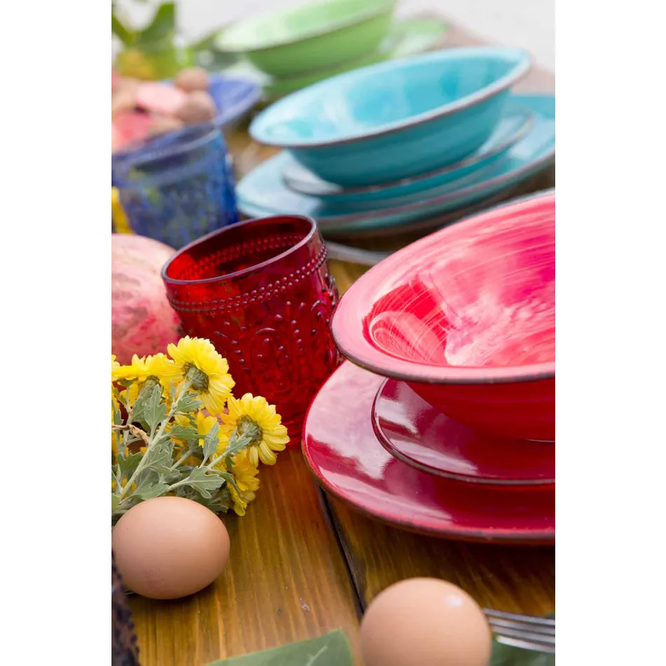 Geschirr mit farbigen Tellern 18 Stück in modernem Steinzeug - Abruzzen Viadurini