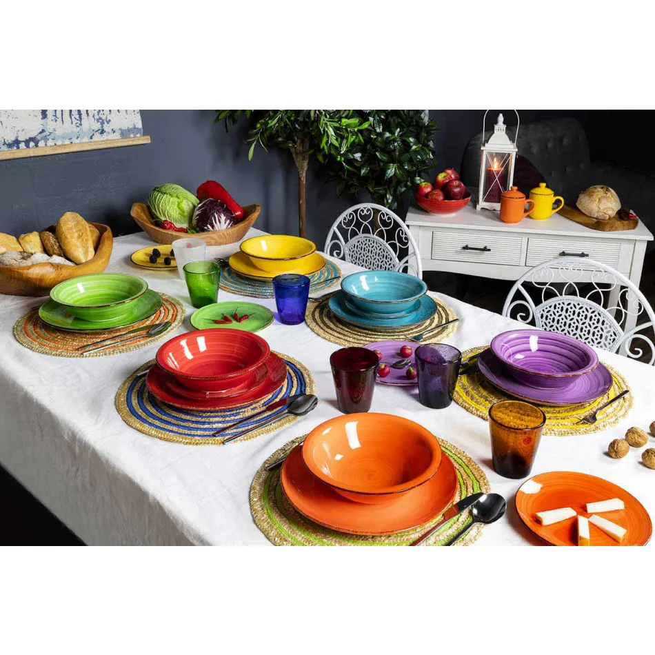 Geschirr mit farbigen Tellern 18 Stück in modernem Steinzeug - Abruzzen Viadurini