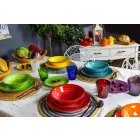 Geschirr mit farbigen Tellern 18 Stück in modernem Steinzeug - Abruzzen Viadurini