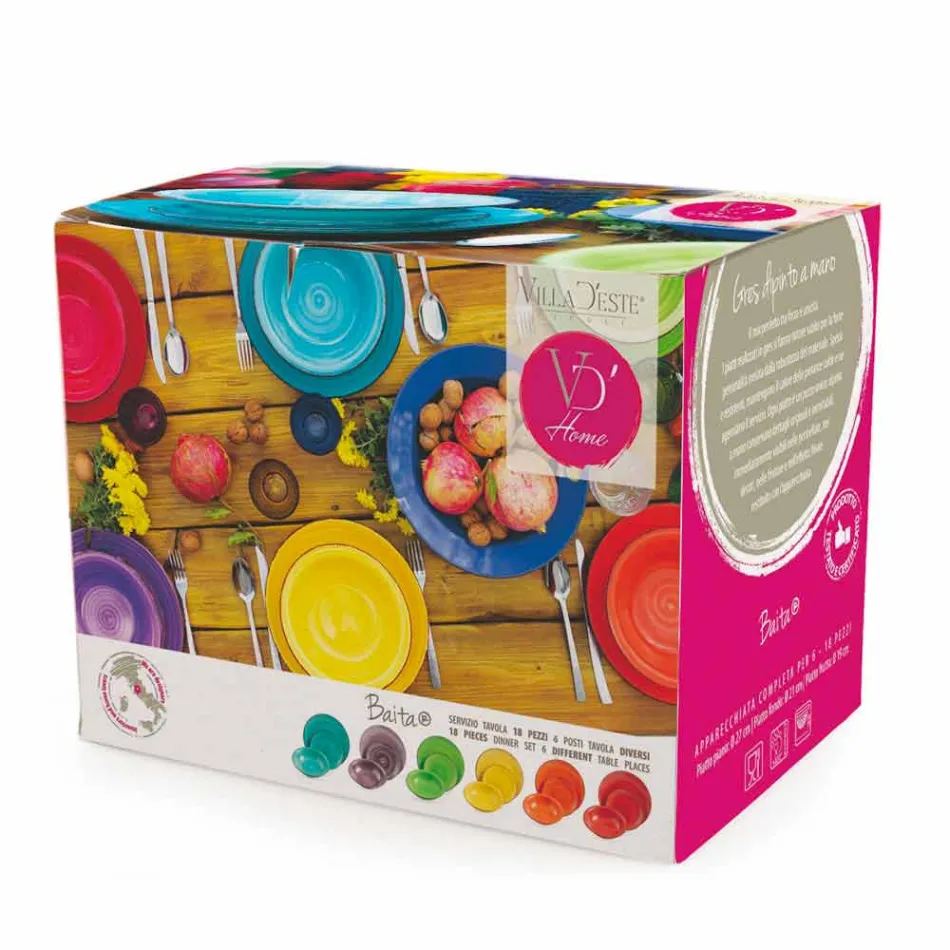 Geschirr mit farbigen Tellern 18 Stück in modernem Steinzeug - Abruzzen Viadurini
